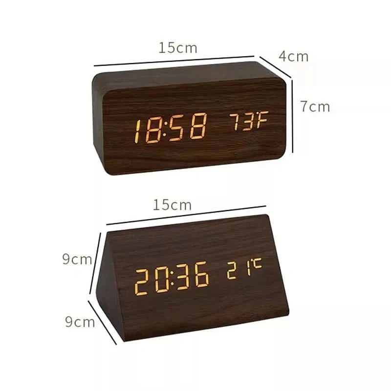 Drewniany zegar LED o wyglądzie drewna z 3 alarmami i wyświetlaczem temperatury - Souliia