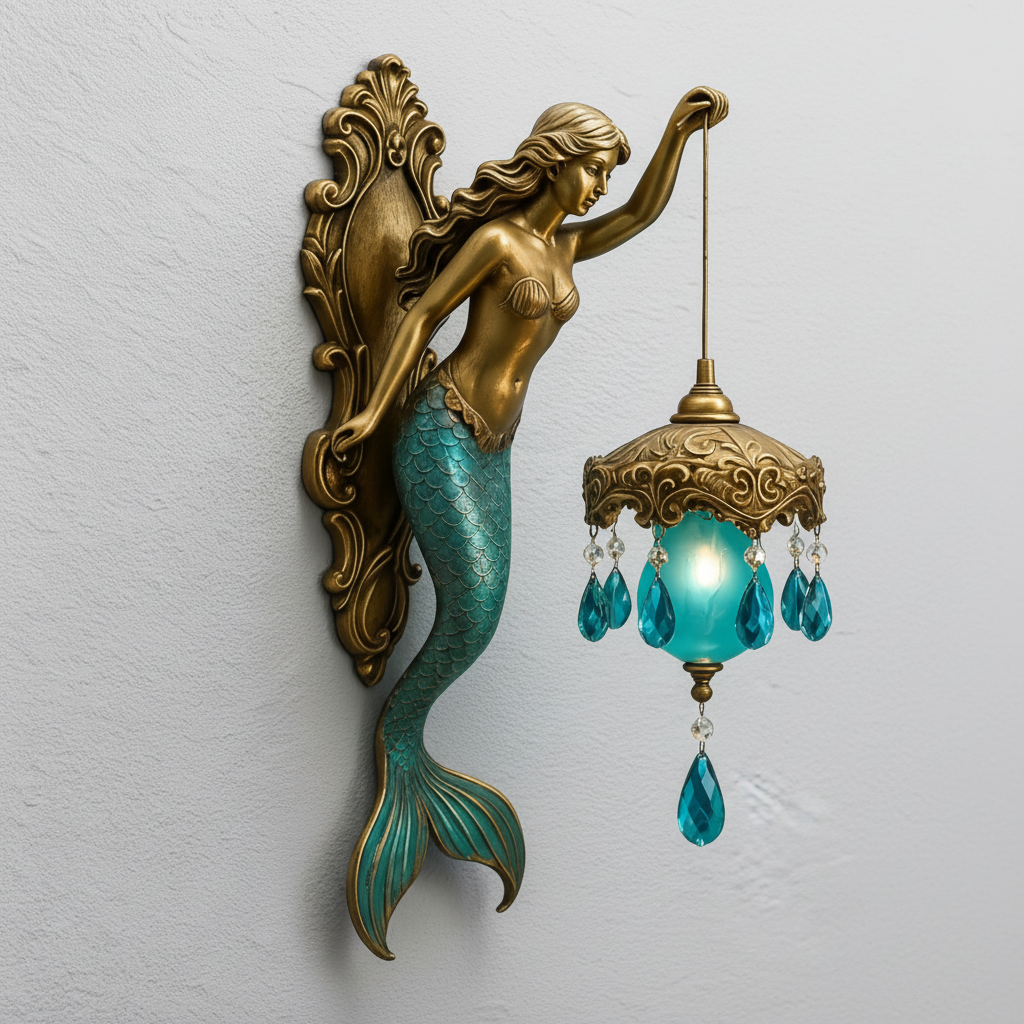 MermaidLight Handcrafted Vintage Wall Sconce — Battery Powered, Ambient Glow