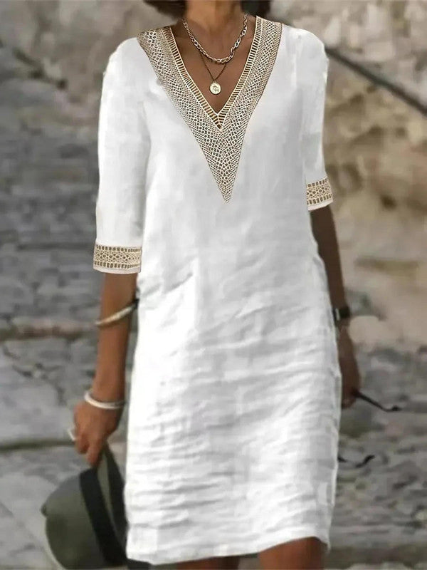 Elegant Half-Sleeve V-Neck Knee-Length Summer Dress