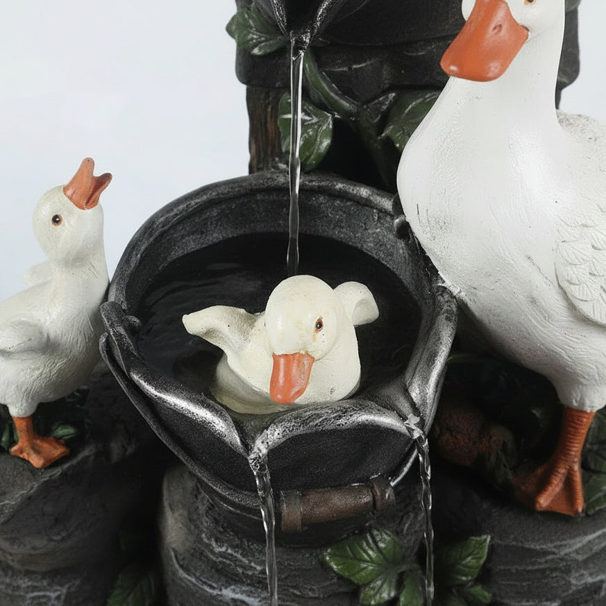 Sunquack Solar Powered Water Fountain – Duck and Squirrel Garden Ornament