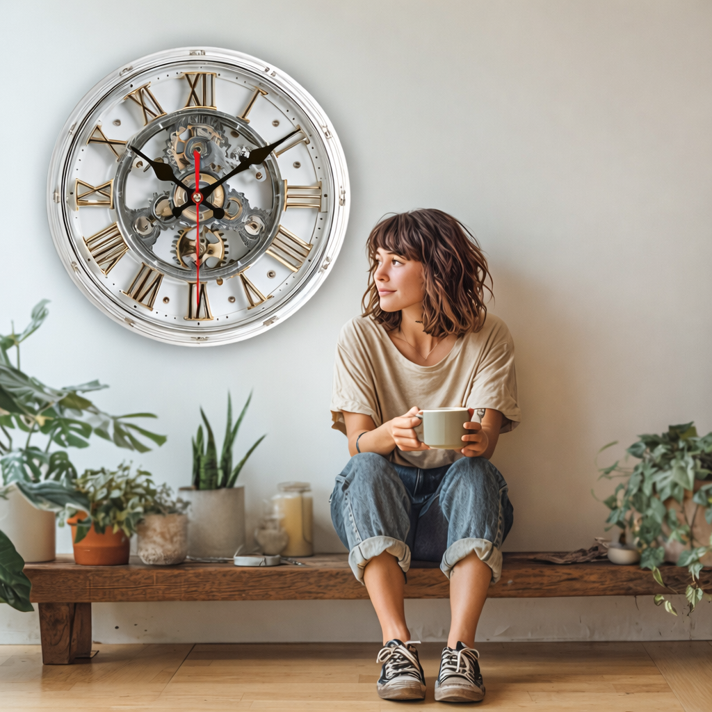 Gearwood 2D Gear Motif Wall Clock — Vintage Mechanical Style