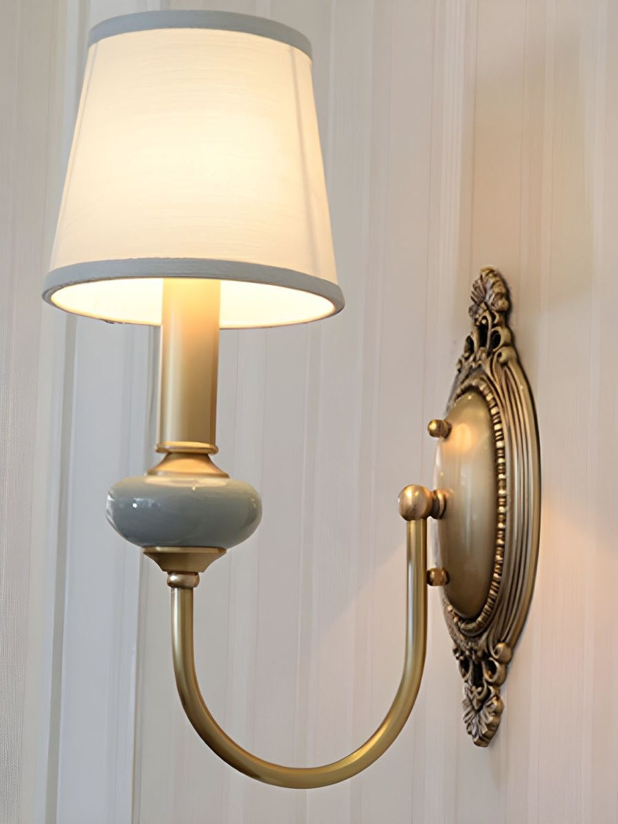 Rowan Classic Fabric Shade Sconce – Ceramic Wall Light for Hallway or Bedroom | Souliia