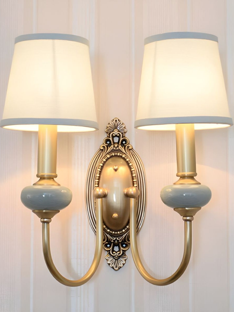 Rowan Classic Fabric Shade Sconce – Ceramic Wall Light for Hallway or Bedroom | Souliia