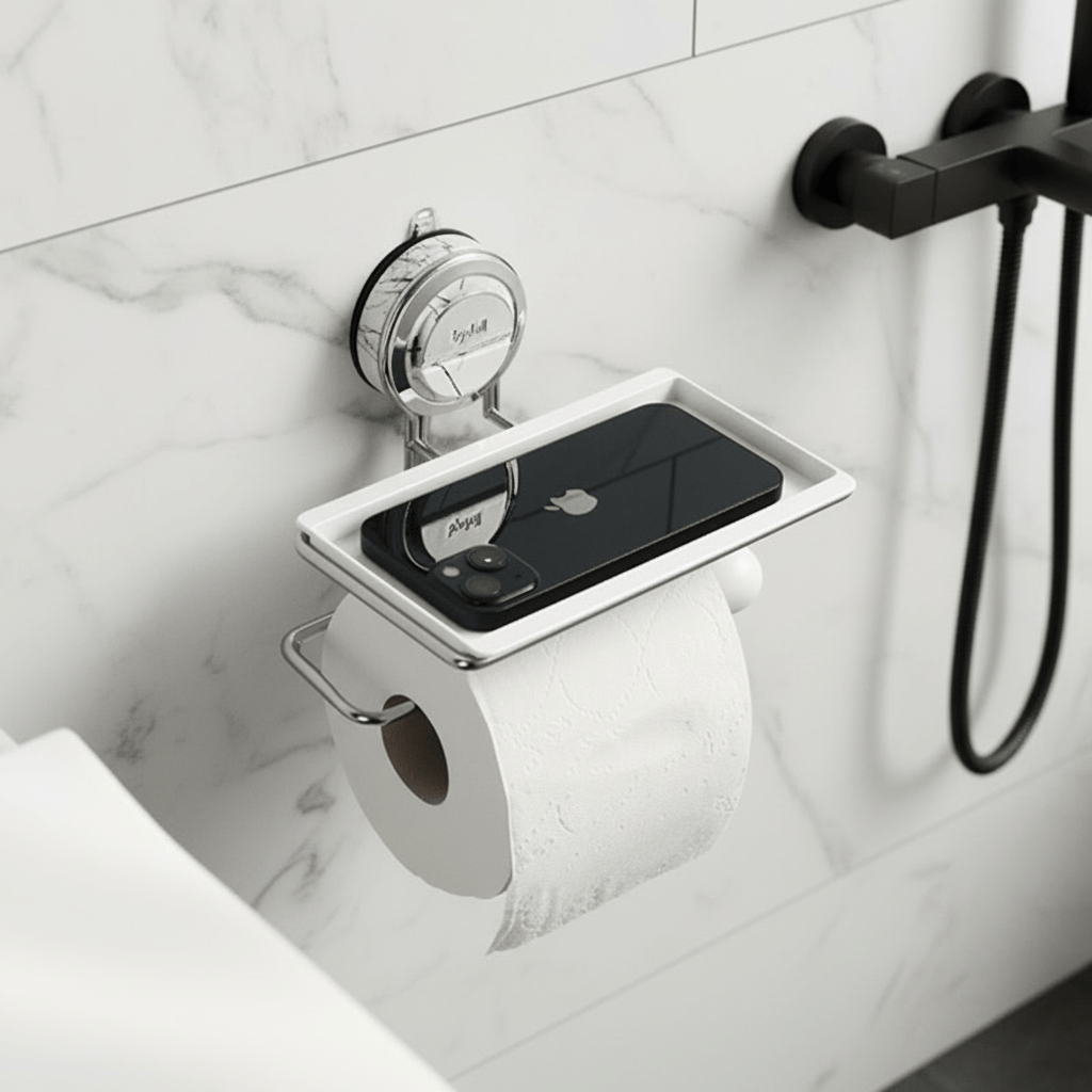 Rollfix Stainless Steel Toilet Paper Dispenser — No-Drill Design, Strong Suction Mount