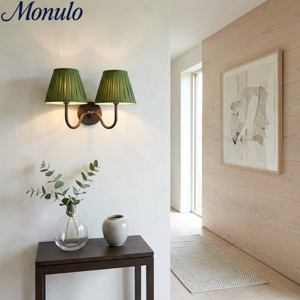 Luvora Fabric Shade Wall Sconce with Drum Shade - Classic Pleated Sconce Light | Souliia