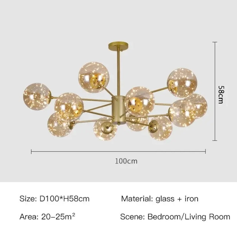 Luminex Glass Chandelier — Iron Frame, 12 or 16 Heads, LED Glow