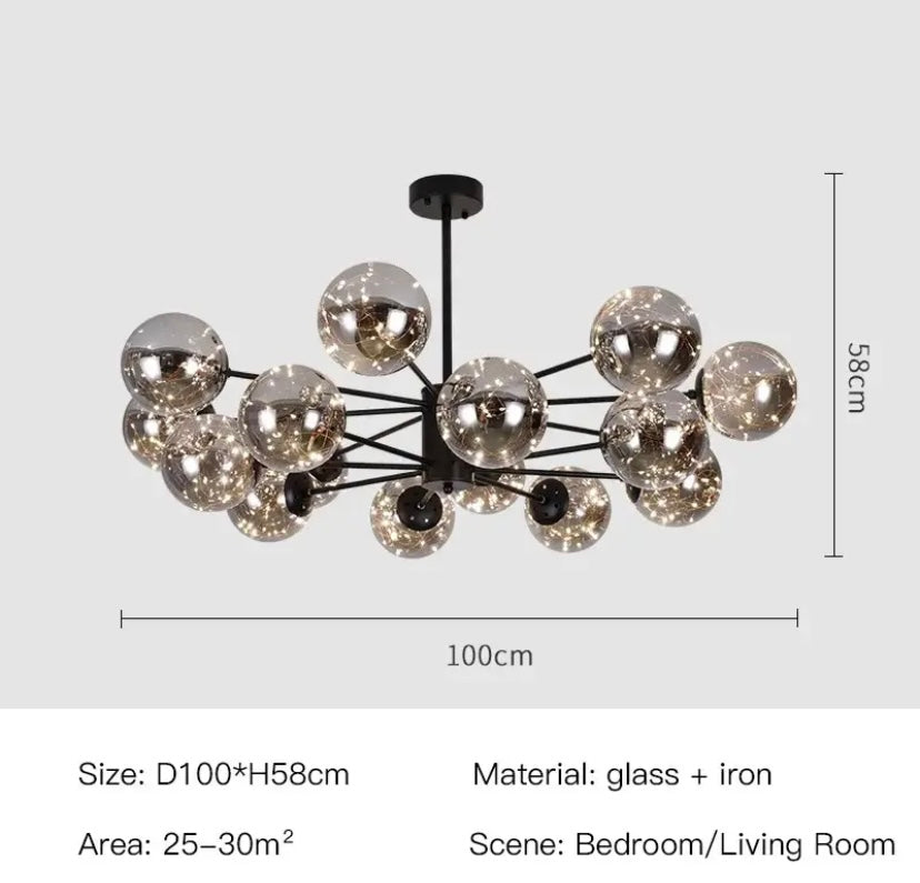 Luminex Glass Chandelier — Iron Frame, 12 or 16 Heads, LED Glow
