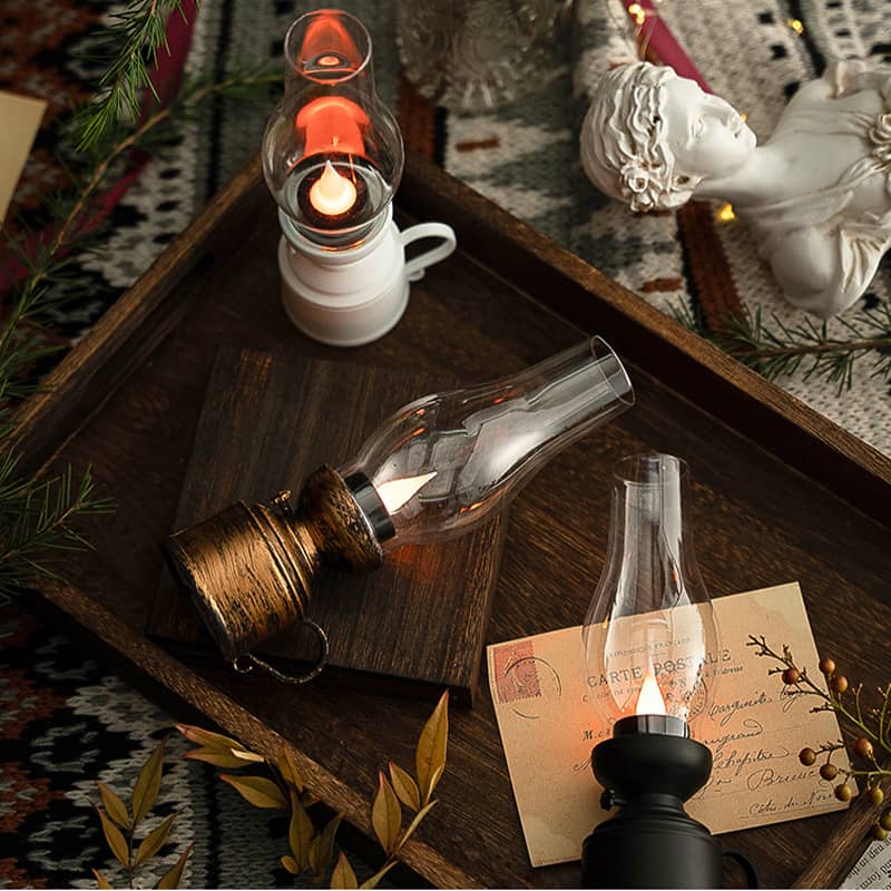 Vintage LED petróleumlámpa — elektronikus lengő láng