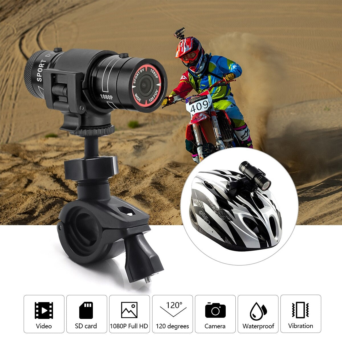 Miniaturowa kamera Full HD 1080p montowana na kasku do motocykli i jazdy na rowerze
