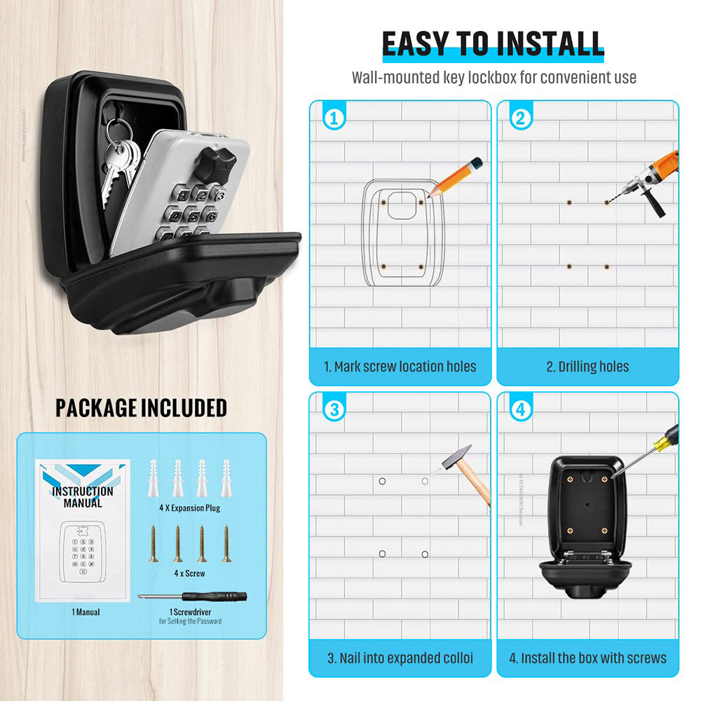 Wall-Mounted Outdoor Key Safe Box — Waterproof Key Cabinet