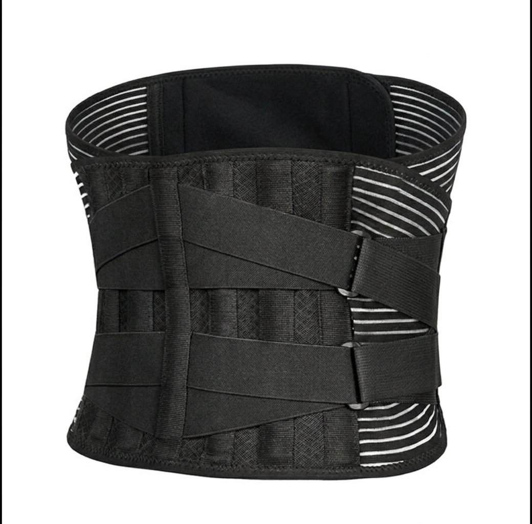 Back Support Brace — Contoured Steel Plates, 360-Degree Wrap Double Pull Tension Straps