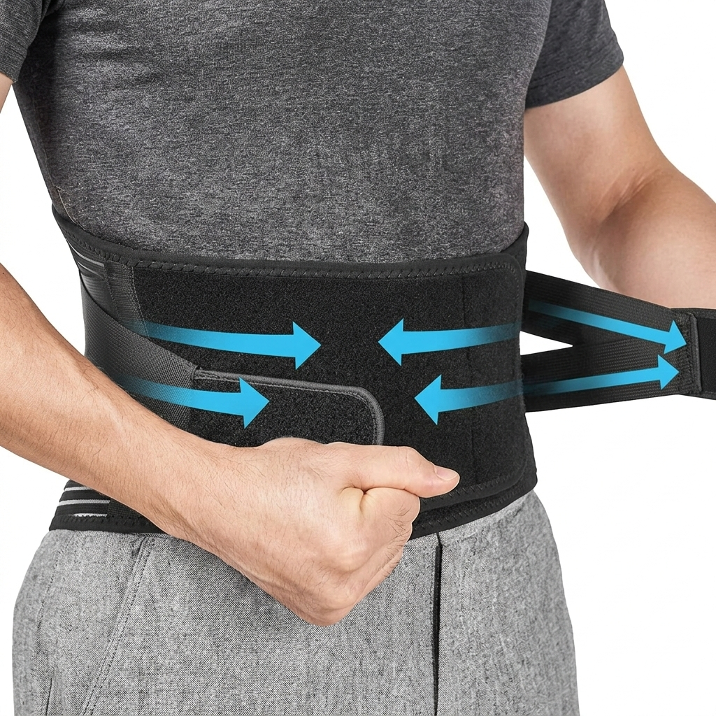 Back Support Brace — Contoured Steel Plates, 360-Degree Wrap Double Pull Tension Straps