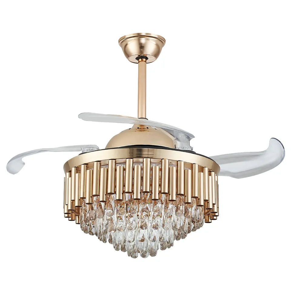 Aurea Retractable Crystal Chandelier — Motorized Opening Blades, 42-Inch Diameter