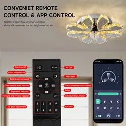 NovaLuxe Six-Speed Ceiling Fan — Retractable Blades and Crystal Lotus Light