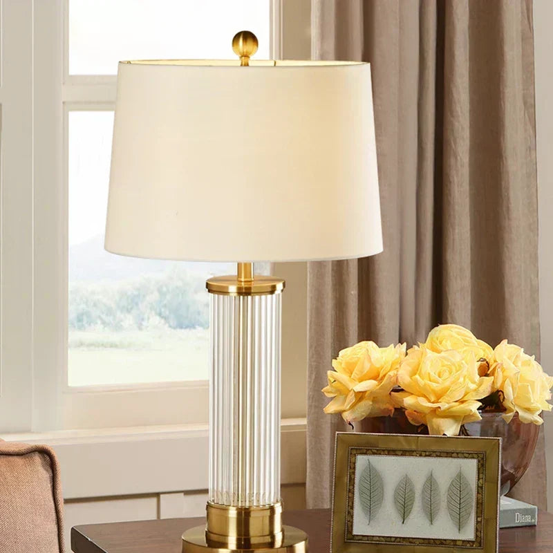 Nexora Slender Glass Rod Table Lamp — Soft Fabric Shade