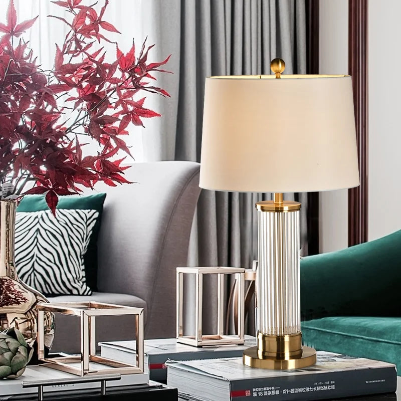 Nexora Slender Glass Rod Table Lamp — Soft Fabric Shade