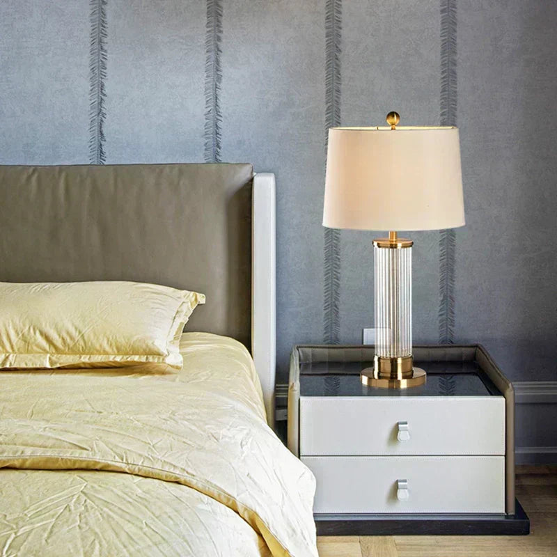 Nexora Slender Glass Rod Table Lamp — Soft Fabric Shade
