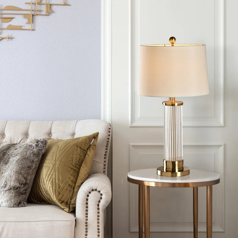 Nexora Slender Glass Rod Table Lamp — Soft Fabric Shade