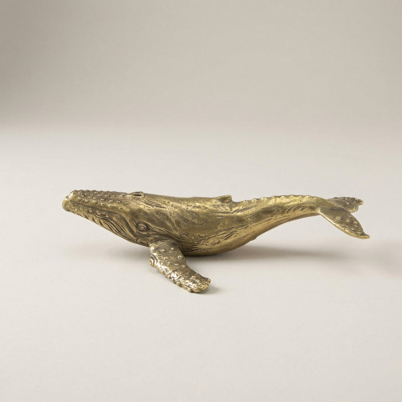 Marinart Brass Whale Figurine — Hand-Sculpted Polished Metal Accent