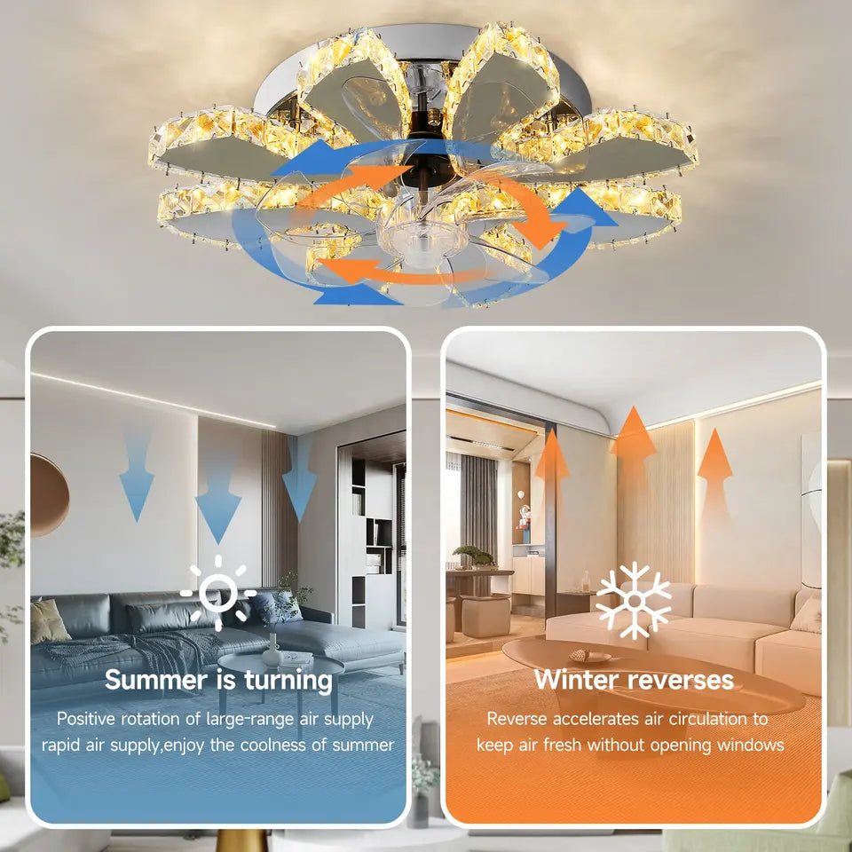 NovaLuxe Six-Speed Ceiling Fan — Retractable Blades and Crystal Lotus Light