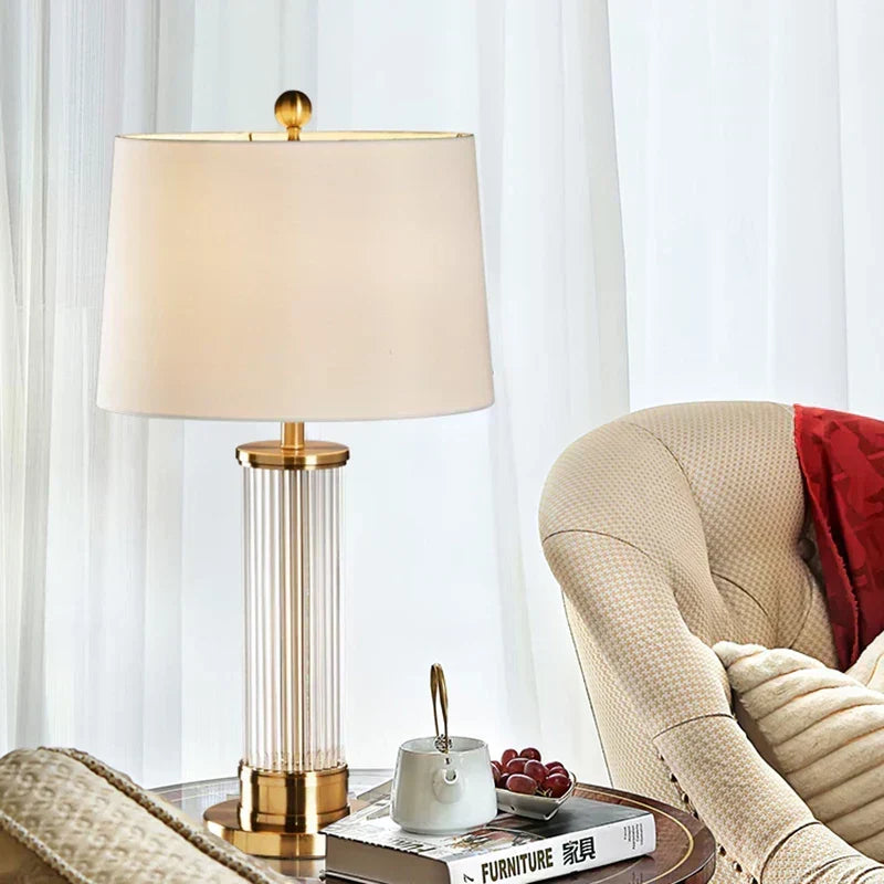 Nexora Slender Glass Rod Table Lamp — Soft Fabric Shade