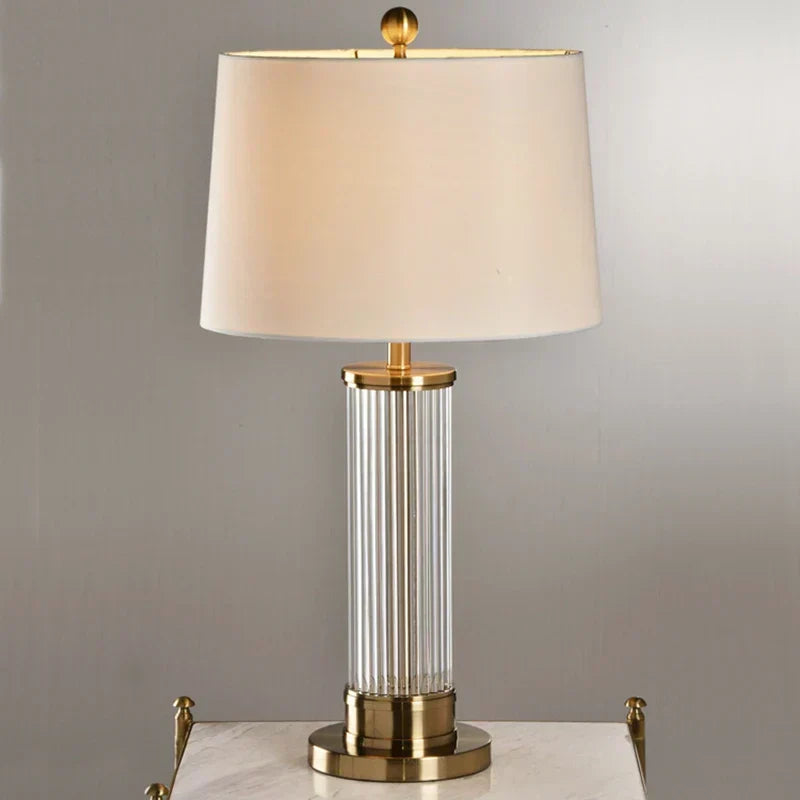 Nexora Slender Glass Rod Table Lamp — Soft Fabric Shade