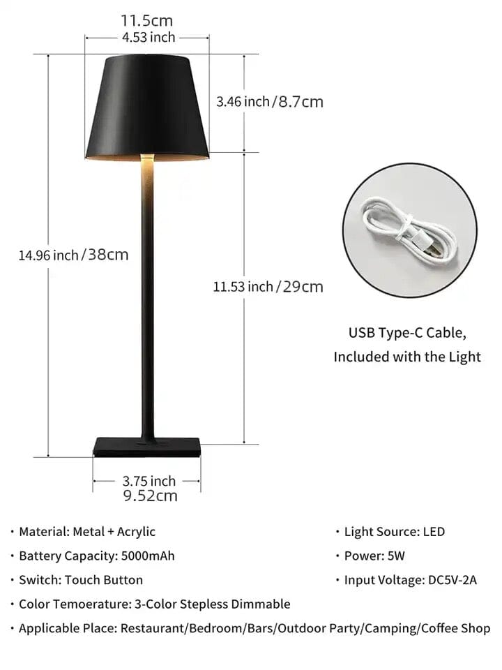 HaloLux Cordless LED Table Lamp – Dimmable Touch Controls, Rechargeable