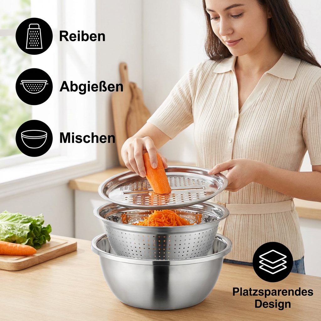 Vegetable Slicer Set with Grater, Strainer, and Mixing Bowl - Souliia