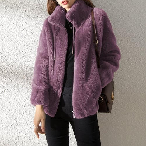 Giacca imbottita in pelliccia con collo alto — cappotto invernale oversize fatto a mano