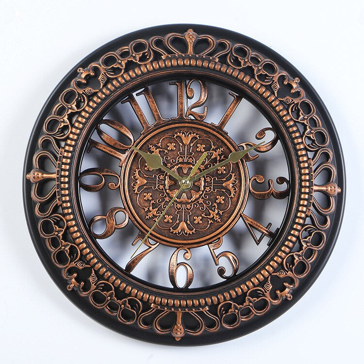 Relógio de parede de elegância antiga — 30.5 cm, preto, cobre, dourado e creme