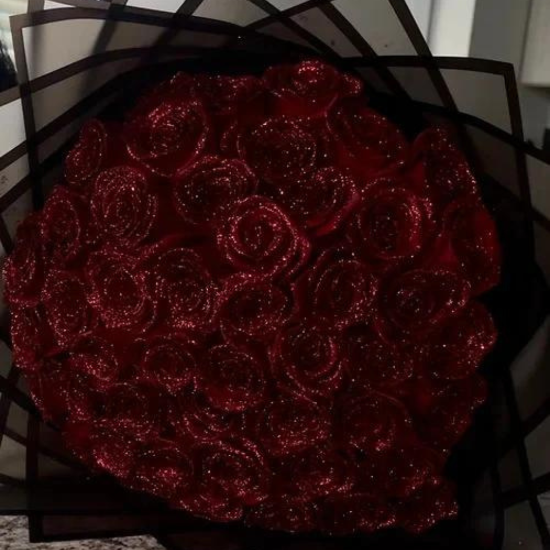 Rosas con purpurina — ramo de regalo brillante y duradero