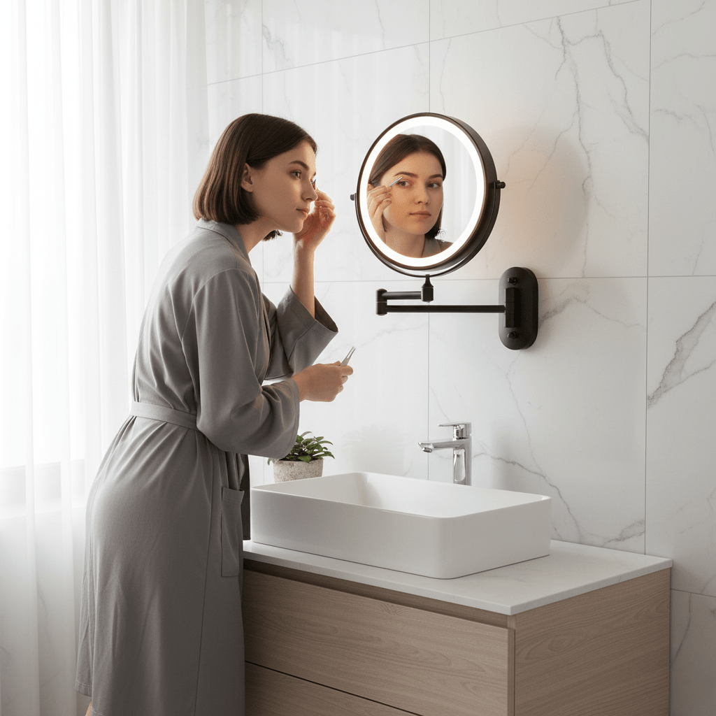 Luxmirror Magnifying Mirror — Adjustable Arm, 5x Lens, LED Illumination