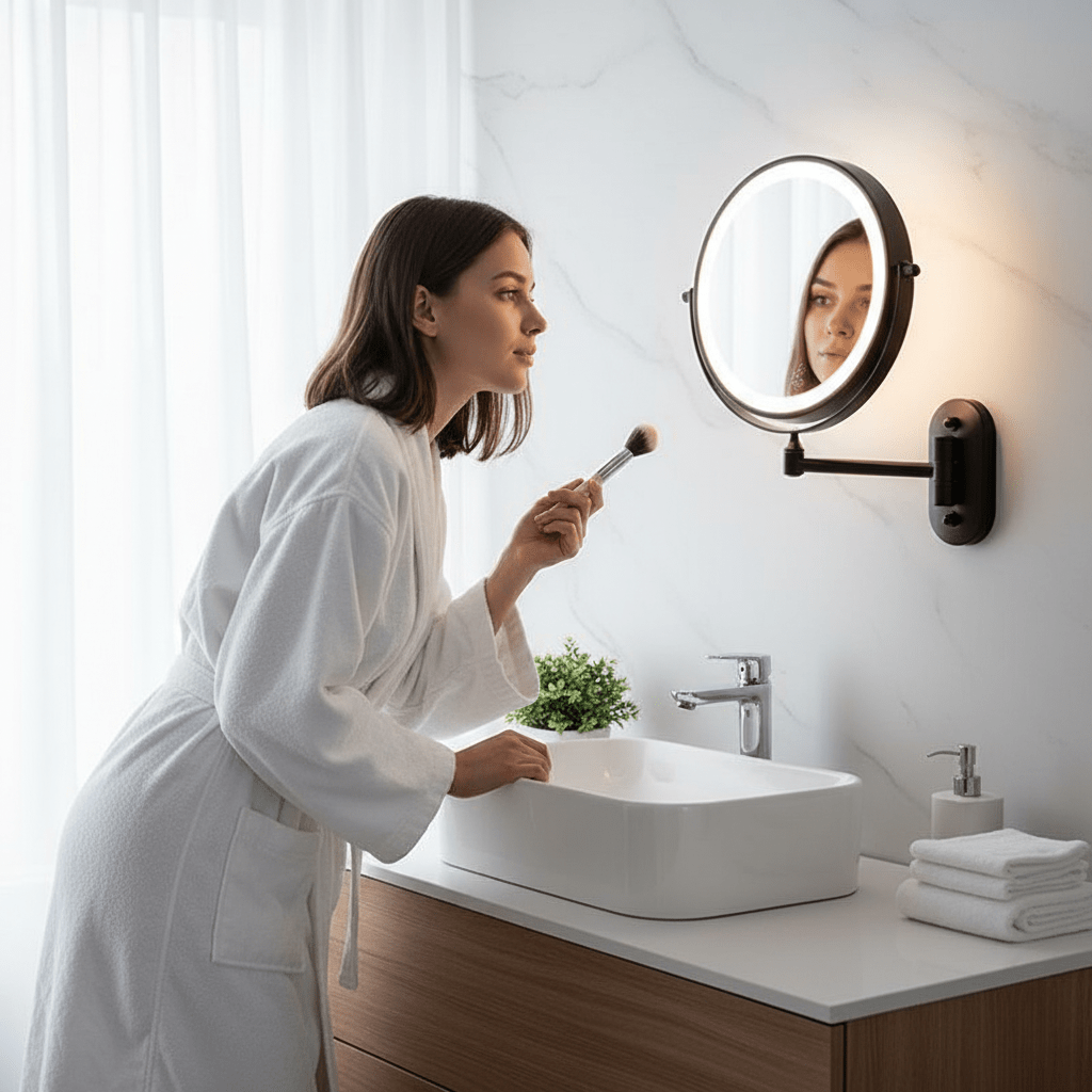 Luxmirror Magnifying Mirror — Adjustable Arm, 5x Lens, LED Illumination