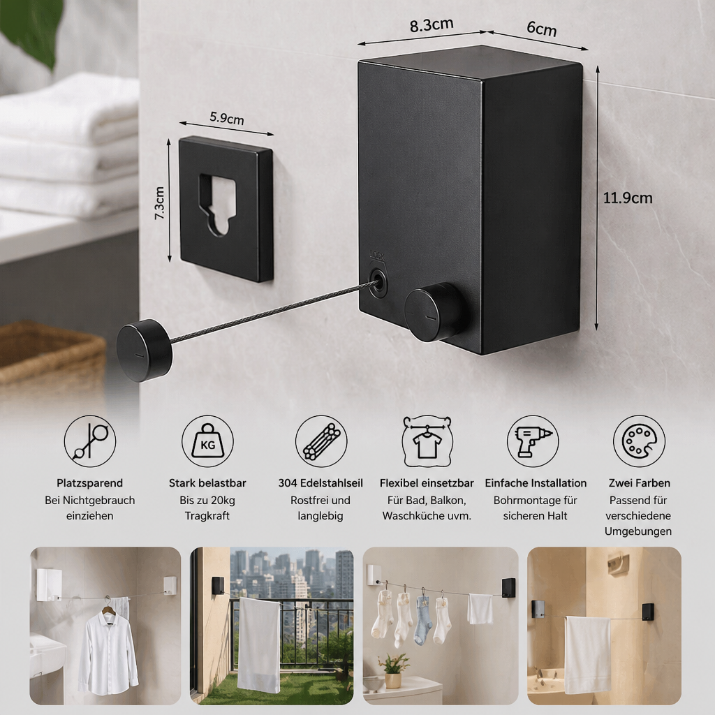 Retractable Invisible Clothesline - No Drilling Required - Souliia