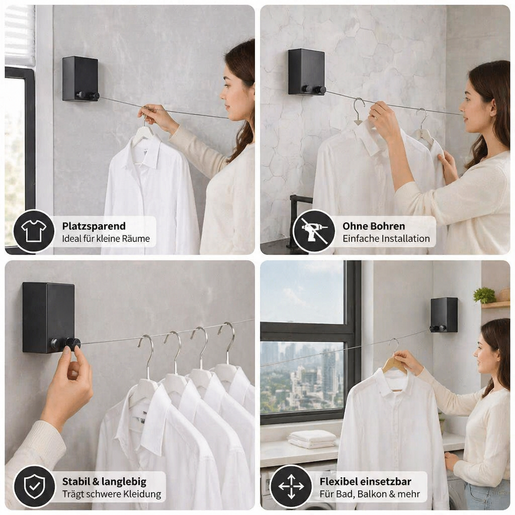Retractable Invisible Clothesline - No Drilling Required - Souliia