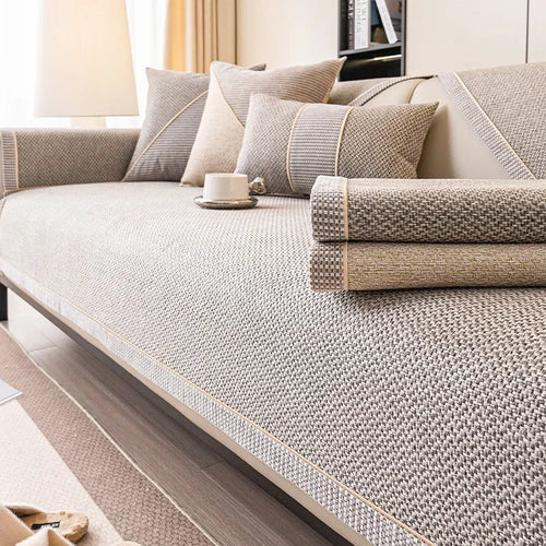 כיסוי ספה מכותנה ופשתן Comfortweft – מרקם נושם, גב מונע החלקה
