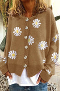 Camisola de malha com bordado floral — gola redonda e manga comprida