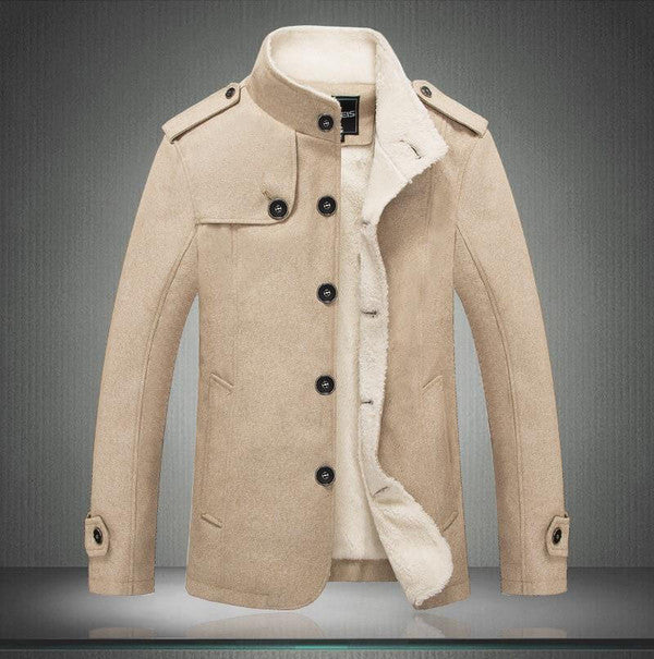Klassisk ulltrenchcoat — langermet yttertøy med knapper