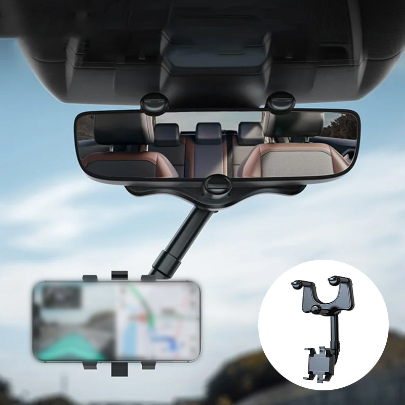 Car Rearview Mirror Phone Holder — 360° Rotating, Multifunctional