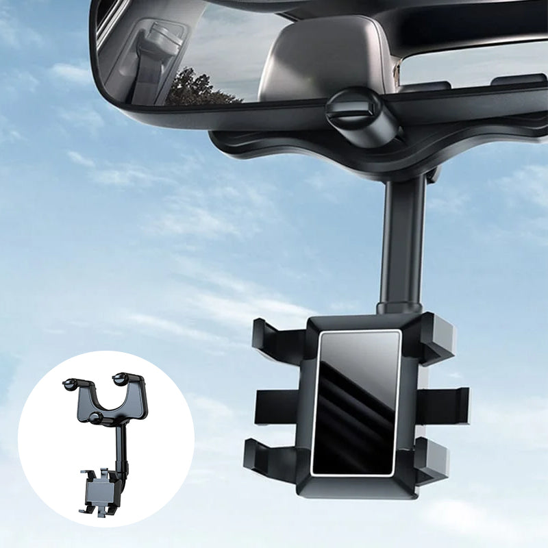 Car Rearview Mirror Phone Holder — 360° Rotating, Multifunctional