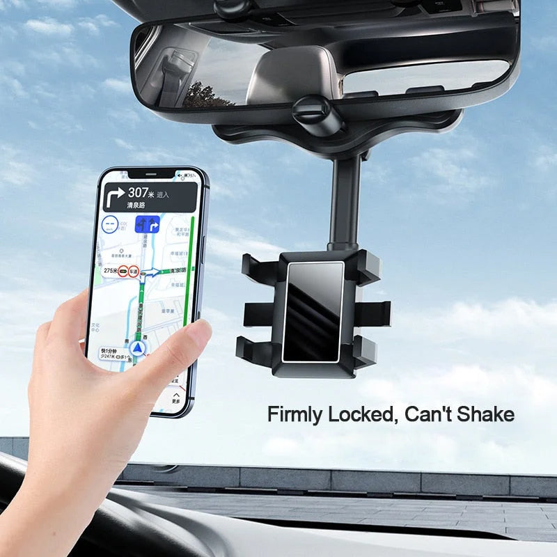 Car Rearview Mirror Phone Holder — 360° Rotating, Multifunctional