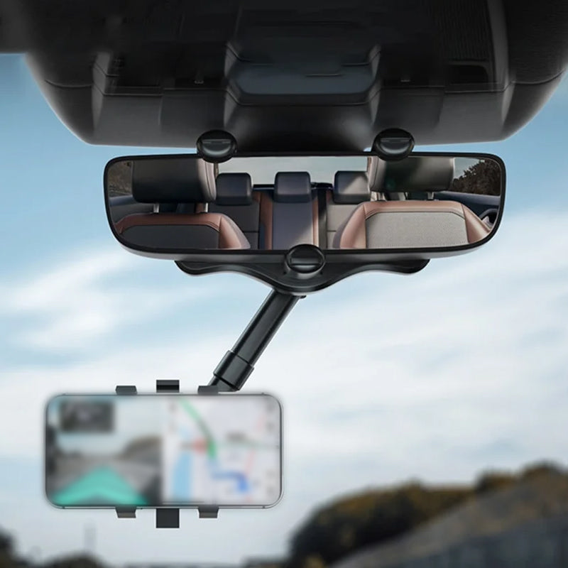Car Rearview Mirror Phone Holder — 360° Rotating, Multifunctional