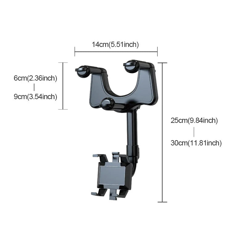 Car Rearview Mirror Phone Holder — 360° Rotating, Multifunctional