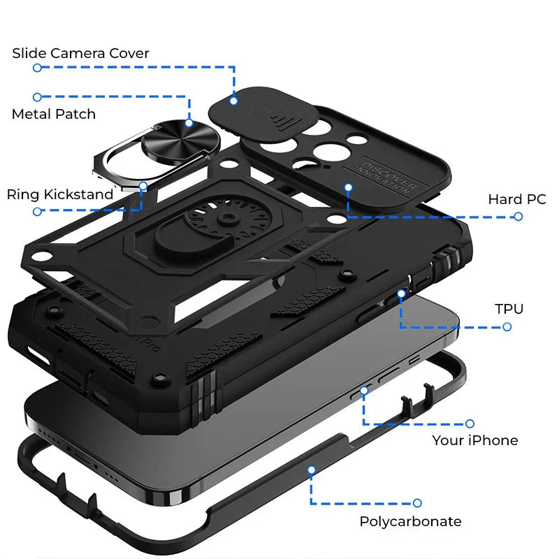 Magnetic Phone Case — Kickstand, Slide Camera Cover & Mount Support