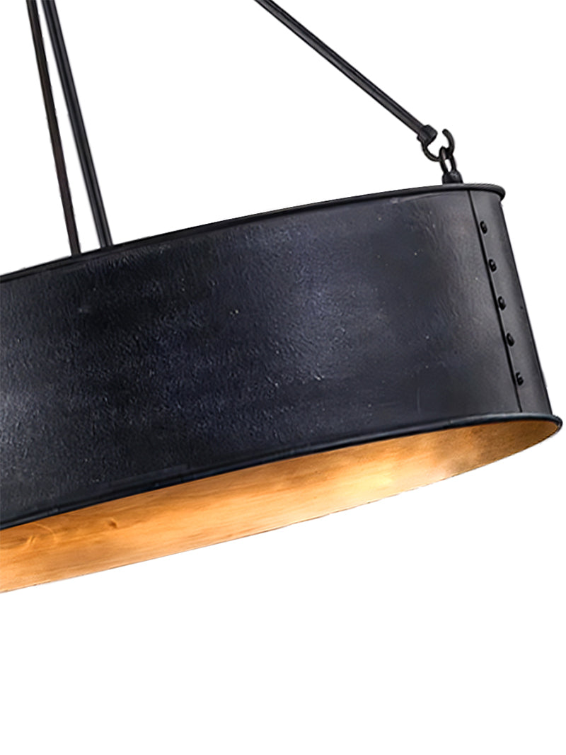Velara Round Black Drum Pendant Light - Industrial Vintage Style for Dining Room or Living Room | Souliia