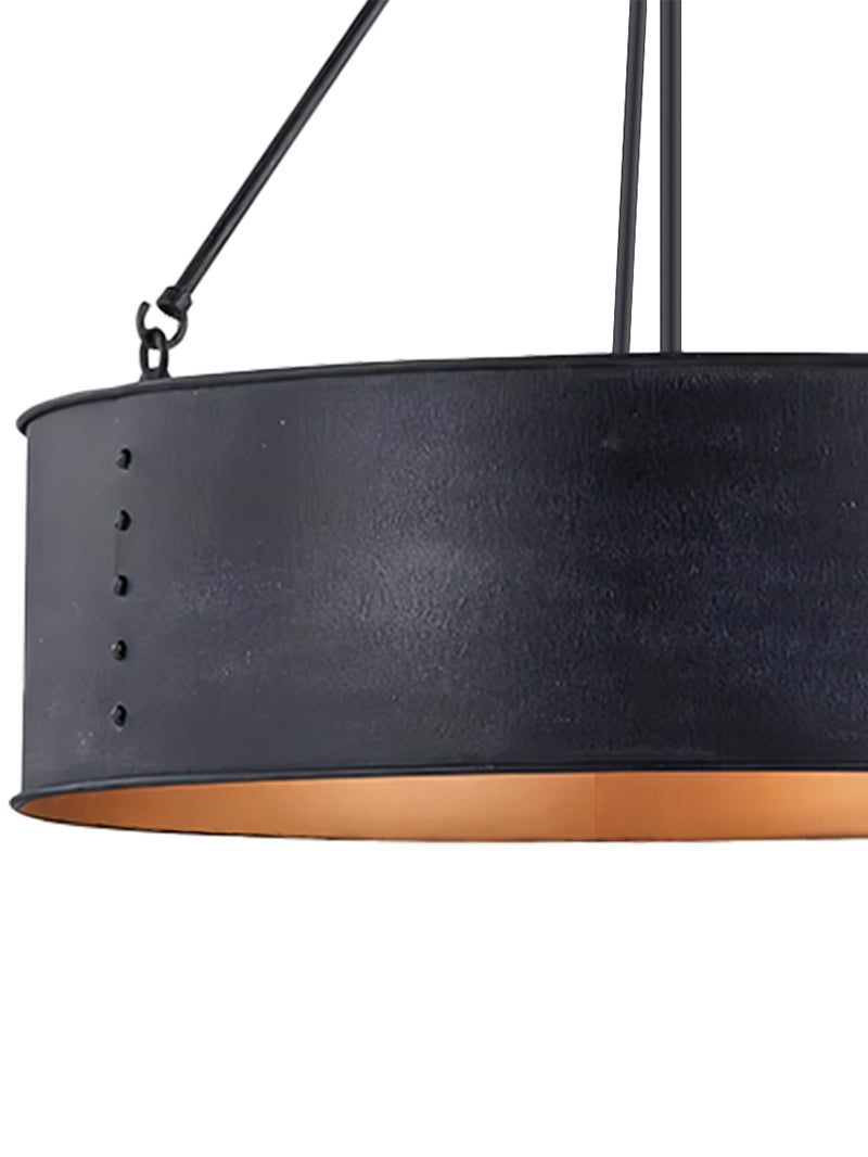 Velara Round Black Drum Pendant Light - Industrial Vintage Style for Dining Room or Living Room | Souliia