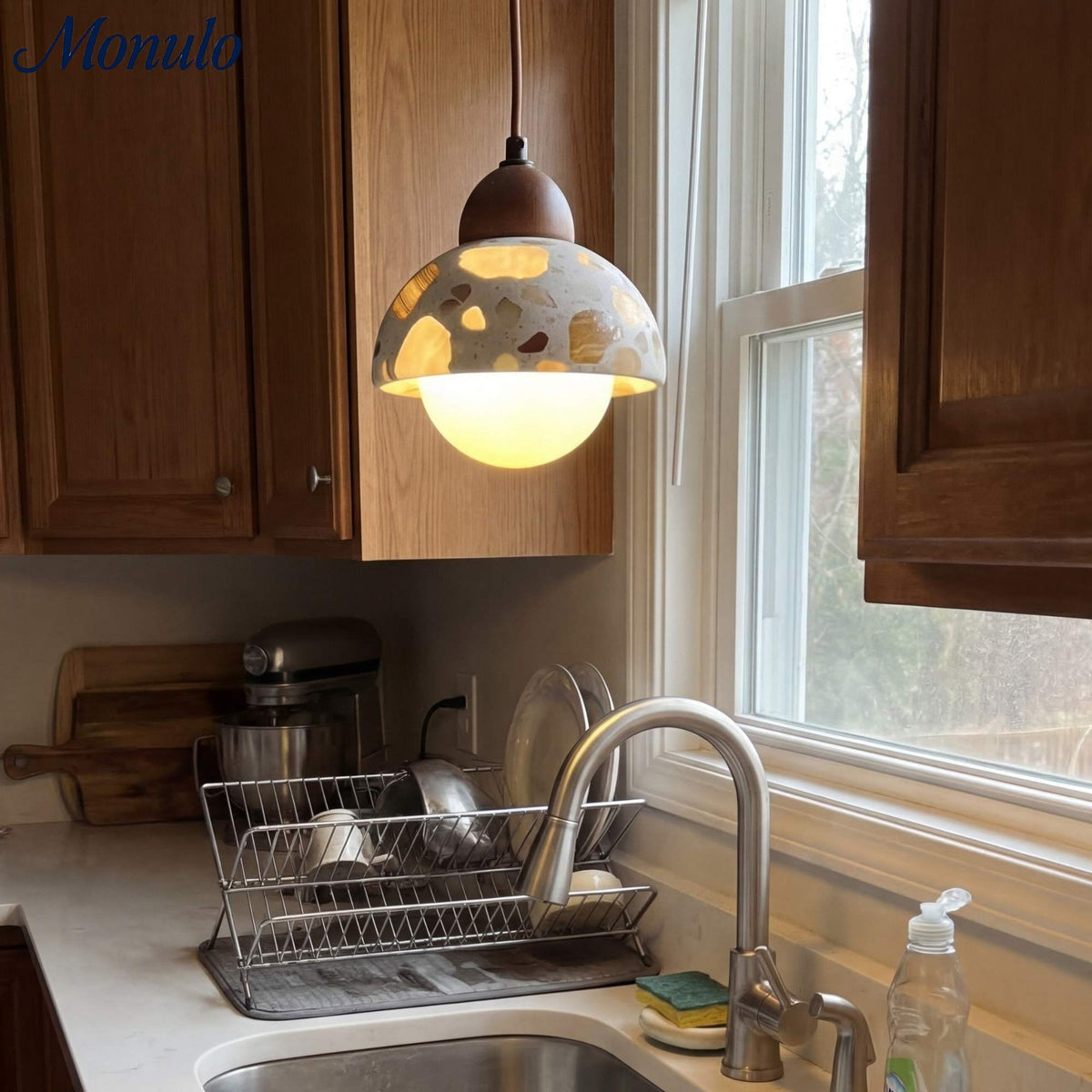 Wabi-sabi Style Water-polished Translucent Stone Retro Pendant Lamp | Souliia
