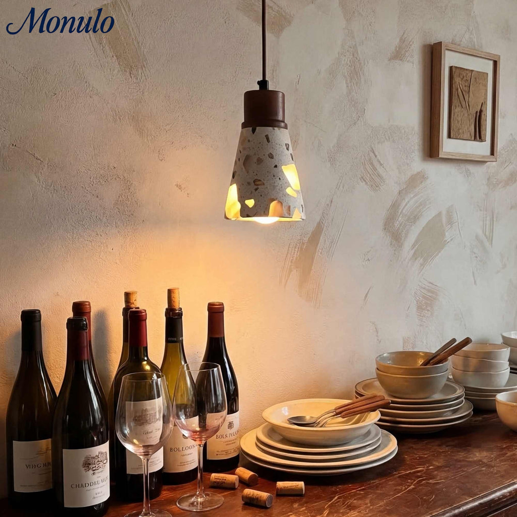 Wabi-sabi Style Water-polished Translucent Stone Retro Pendant Lamp | Souliia