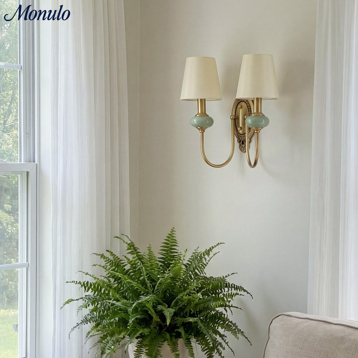 Rowan Classic Fabric Shade Sconce – Ceramic Wall Light for Hallway or Bedroom | Souliia