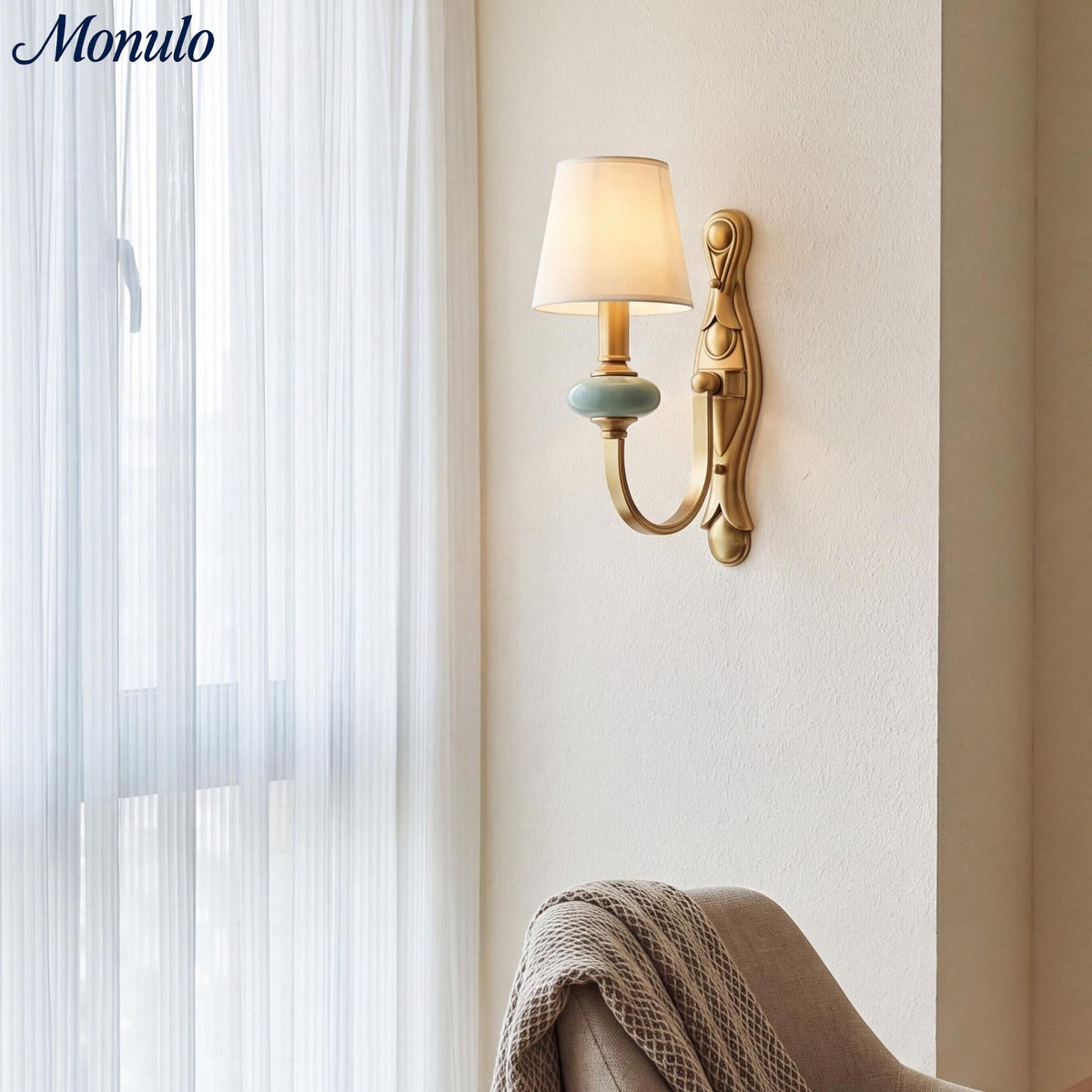 Rowan Classic Fabric Shade Sconce – Ceramic Wall Light for Hallway or Bedroom | Souliia